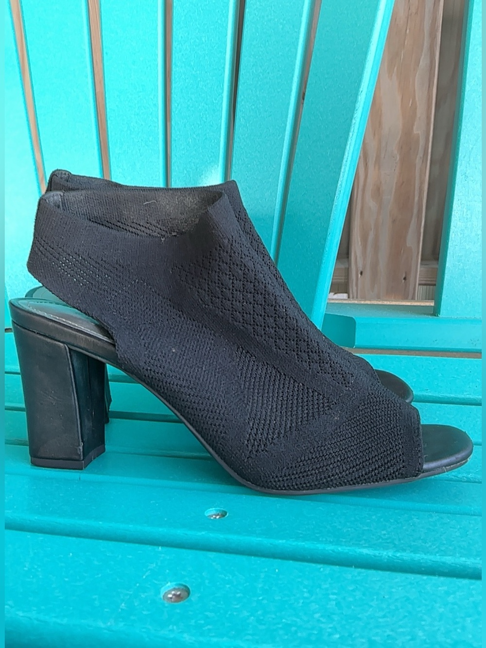 Impo Black Knit Peep-Toe Block Heel Shoe